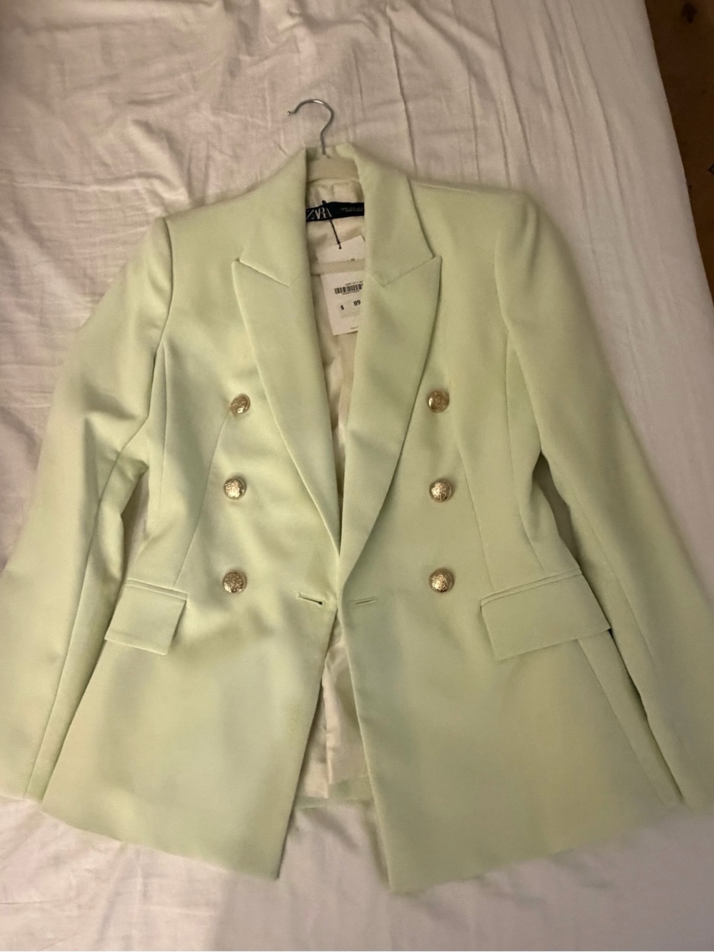 Zara Mint Green Double-Breasted Blazer with Gold Buttons